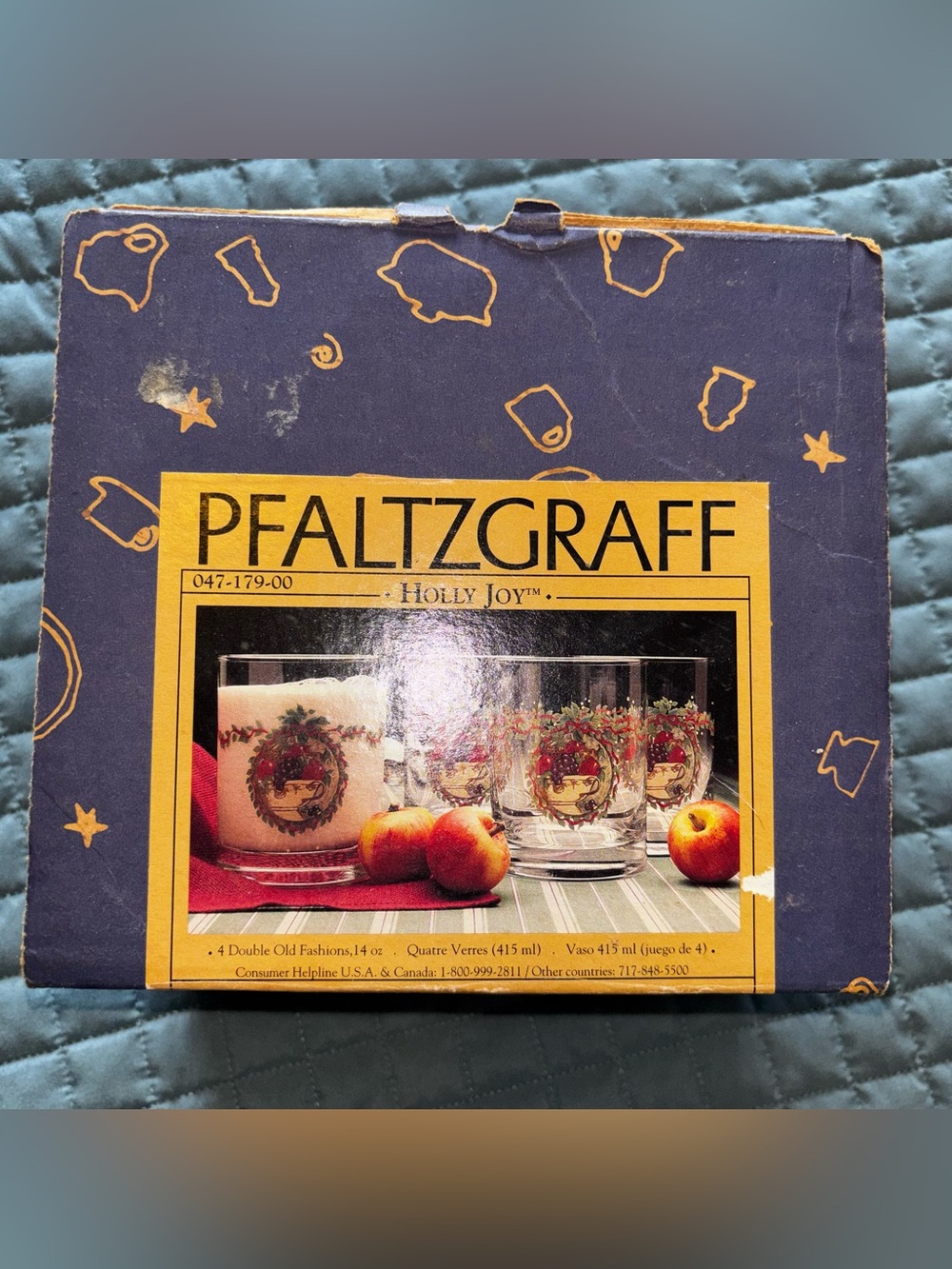 Box of 4 Vintage 1990s Pfaltzgraff Glasses Holly Joy Double Old Fashioned